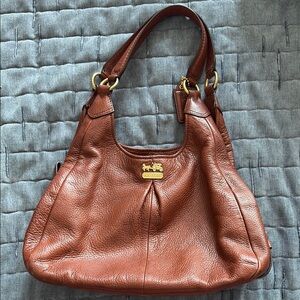 Coach Brown Pebbled Leather Shoulder Bag with Gold Hardware